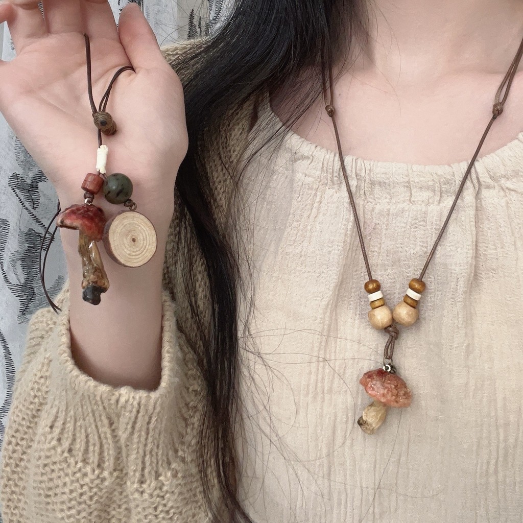 Novo Modelo 2025, Colar de Pérolas de Cogumelo Natural em Estilo Chinês para Mulheres, Corrente Longa para Suéter, Acess