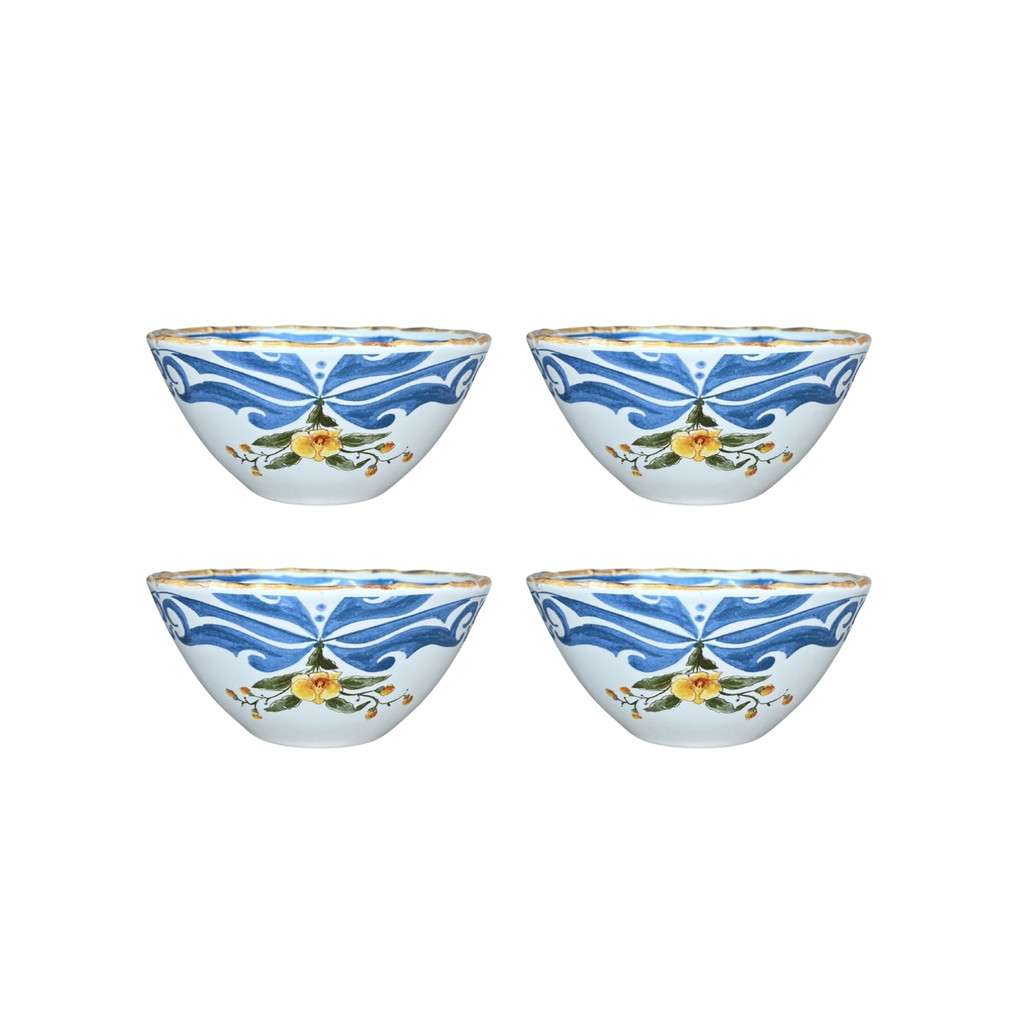 Jogo 4 Bowls Parrot Paradise Azul e Branco Cerâmica Maison Blanche