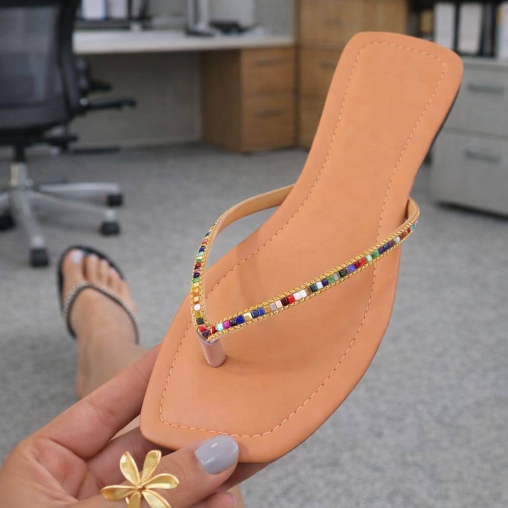 Rasteirinha Chinelo Feminina Caramelo Strass Confortavel Estilosa Moda Moderna Sandalia