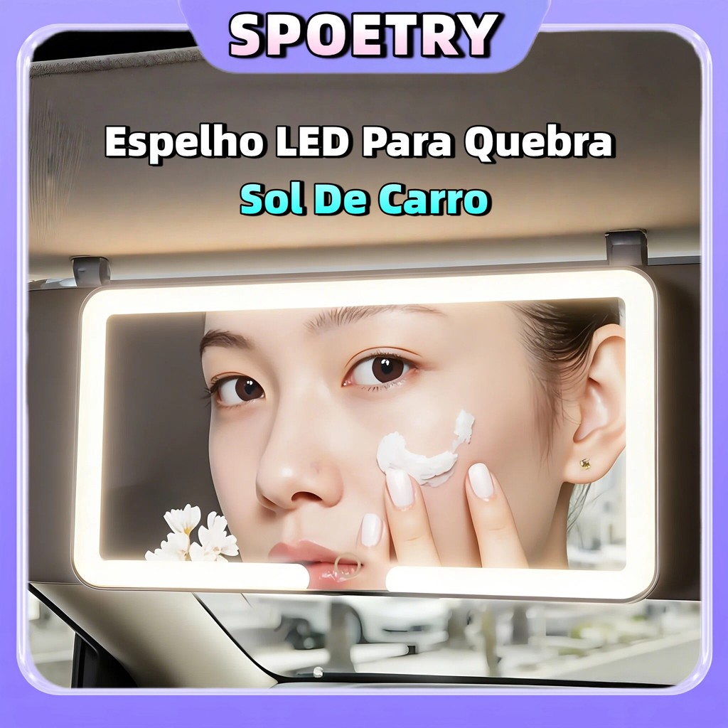 Espelho LED Para Quebra Sol De Carro Com 3 Modos de Led Recarregável Touch Luz Branco Quente Frio