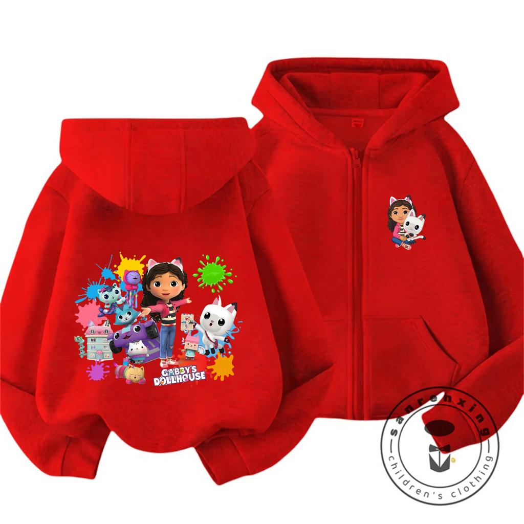 Casual Gabbys Casa De Bonecas Com Zíper Hoodie 3-14Y Primavera Meninas Bonito Kawaii Dos Desenhos Animados Rua Quente Cr