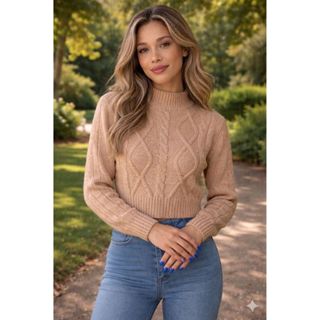 Blusa Feminina Tricô Modal Cropped Manga Longa Gola Alta Moda Inverno Tendência em Oferta na Shopee