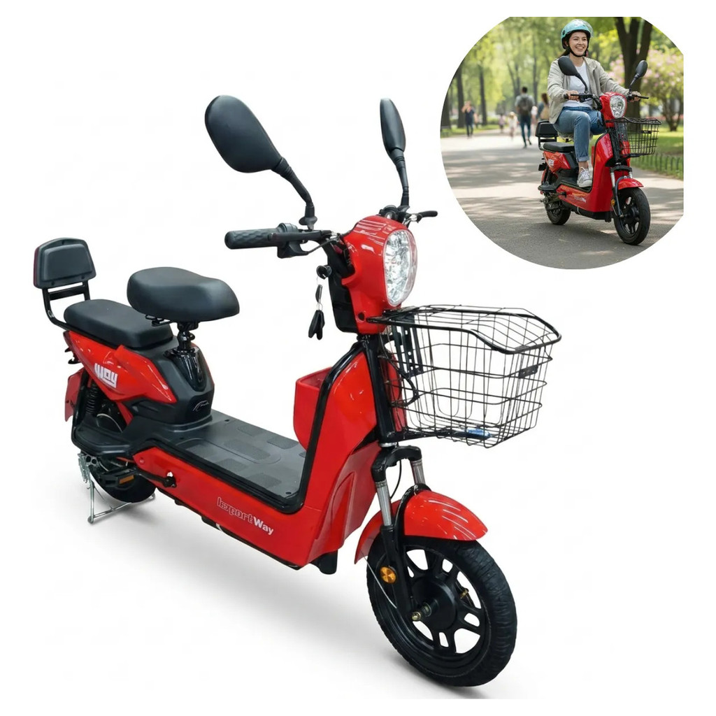 Bicicleta Elétrica 48V 500W Bateria Removível Alta Autonomia Velocidade 42kmh Alarme Antifurto Scooter Moto Vermelha