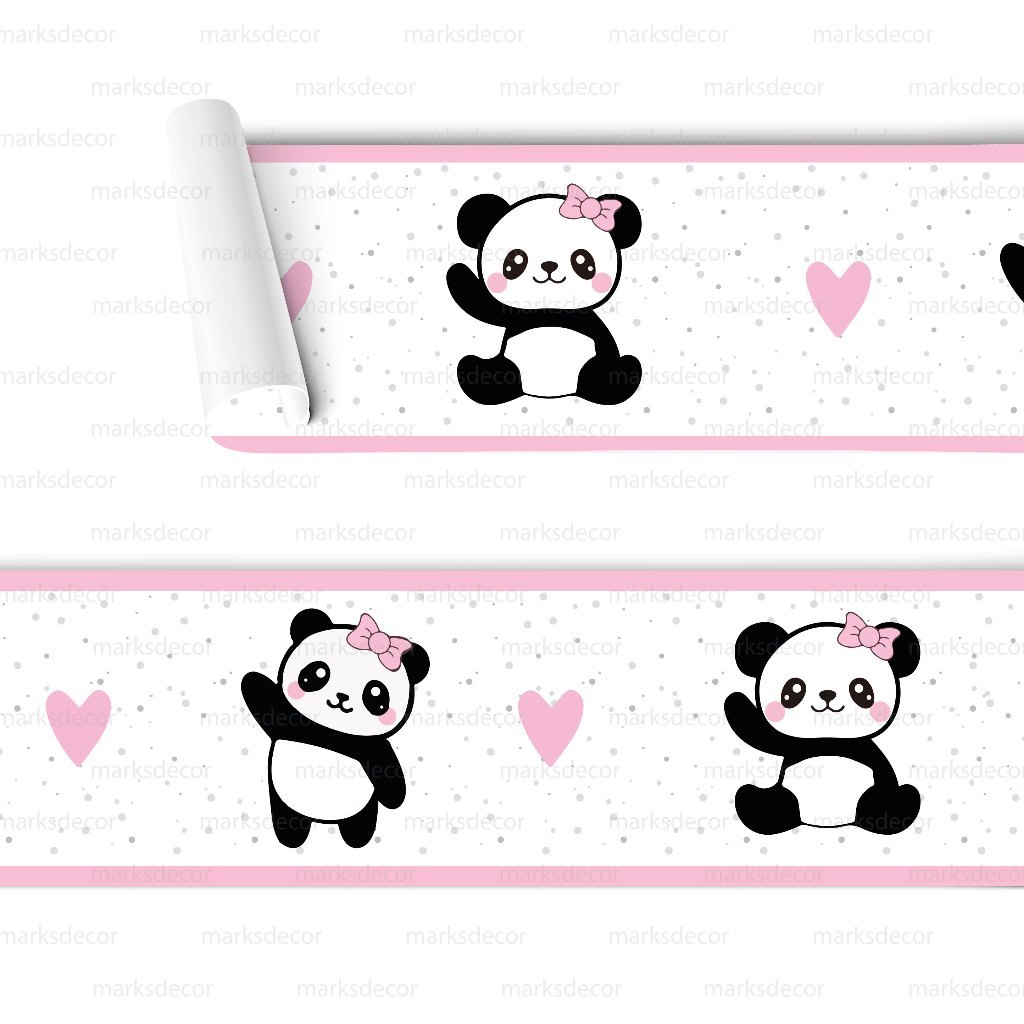 Faixa Adesivo de Parede Infantil Panda, Papel De Parede Pandinha Decoração Para Quarto Menina