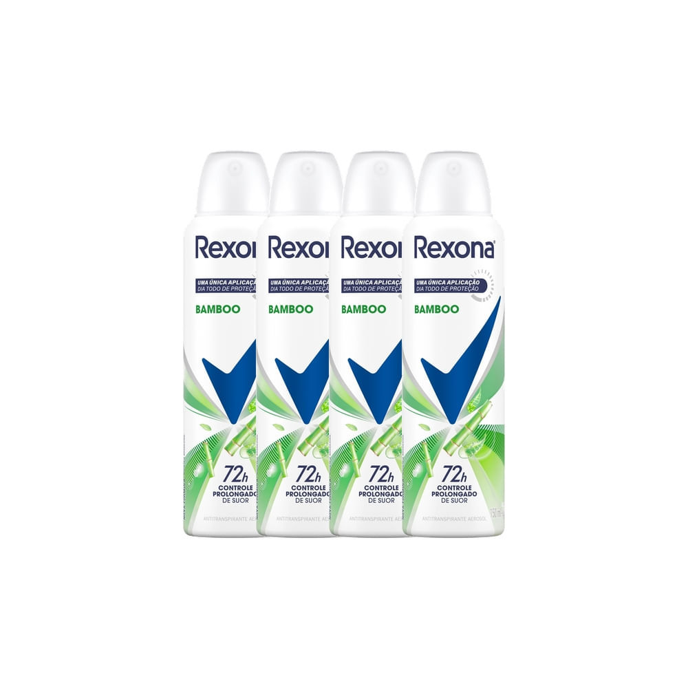 Kit 4 Desodorante Antitranspirante Aerosol Feminino Rexona Bamboo 72 horas 150ml