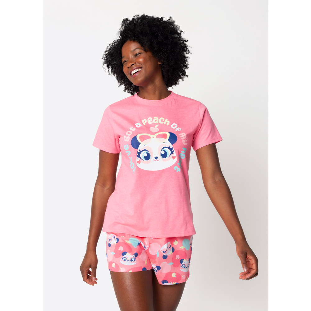 Pijama Manga Curta Feminino Panda Romântico - Puket