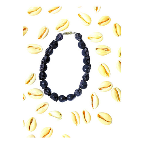 Pulseira Caveira Preta Negra Exú P/proteção 1 Cm 18 Cm