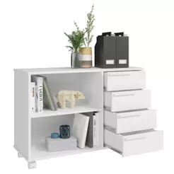 Balcão Gaveteiro 4 Gavetas 1 Prateleira 2 Nichos Organizador Home Office Quarto Escritório Branco