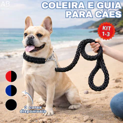 Coleira e Guia para Cães Nylon Traçacada de Oito Fios Corda Grande Pequeno, Médio e Grande Porte