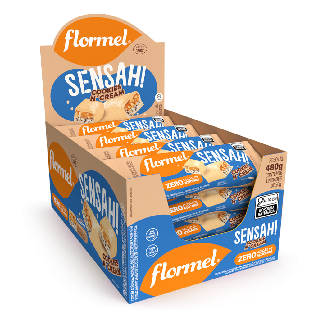Barra de Chocolate Branco Zero com Pedaços de Cookies Sensah - 16 unidades de 30g em Oferta na Shopee
