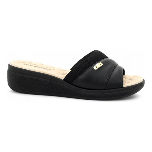 Tamanco Anabela Feminino Preto com Salto Baixo Comfortflex Confortável