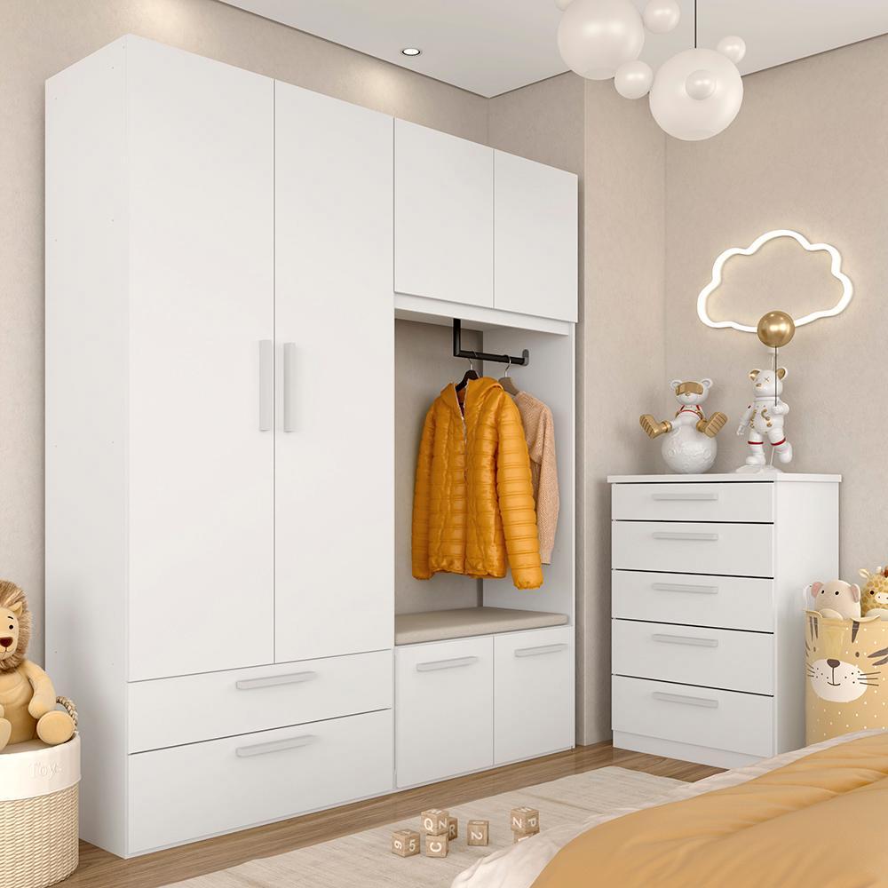 Modulado Infantil Joy Roupeiro Com Cômoda E Puff Baú Bco/l.bege - M.a