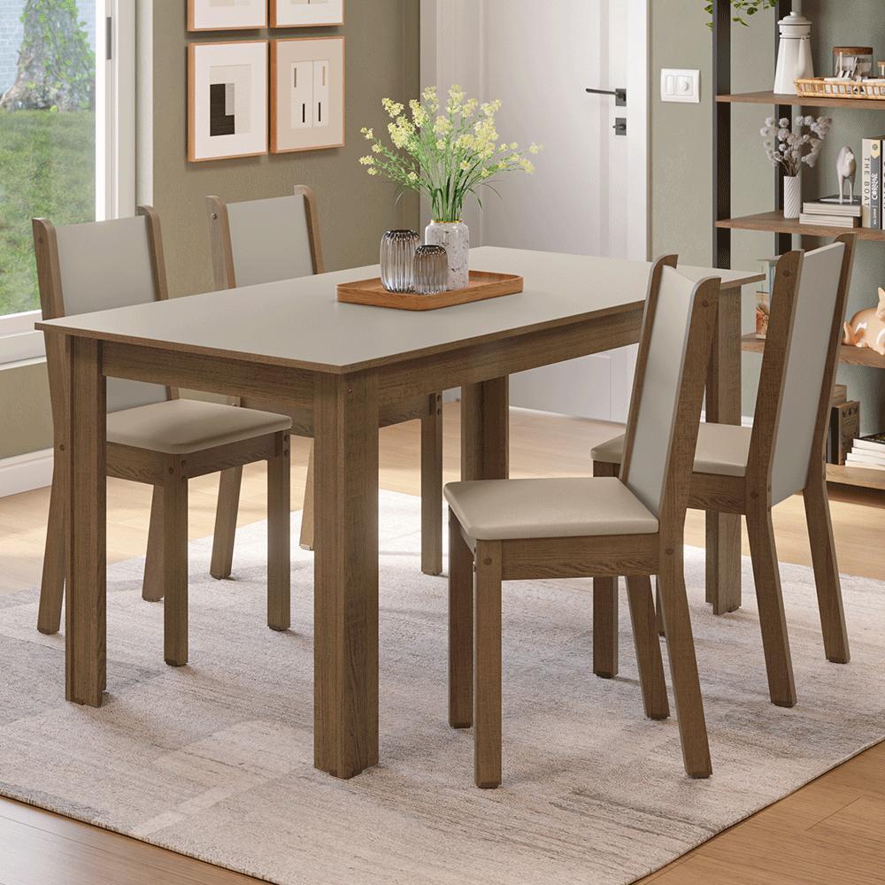 Conjunto Sala de Jantar Alva Mesa Tampo de Madeira 4 Cadeiras Madesa