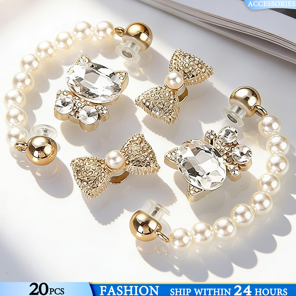 Gato Cartoon Encantos de Sapato Pearl Jewelry botões decorativos & acessórios de sapato removíveis