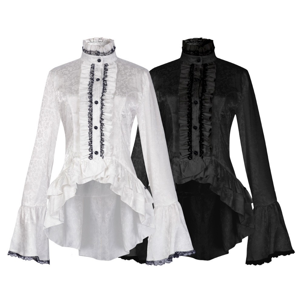 Blusa Gótica Lolita Feminina Estilo Vitoriano Princesa Real Manga Flare Tops