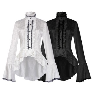 Blusa Gótica Lolita Feminina Estilo Vitoriano Princesa Real Manga Flare Tops