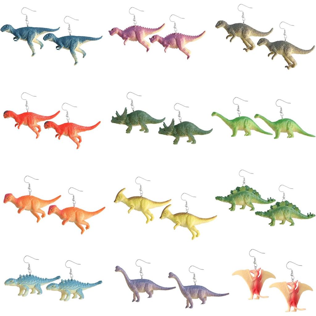 Conjunto de 12 Pares de Brincos de Dinossauro em Resina, Brincos Pendentes Coloridos e Fofos para Mulheres