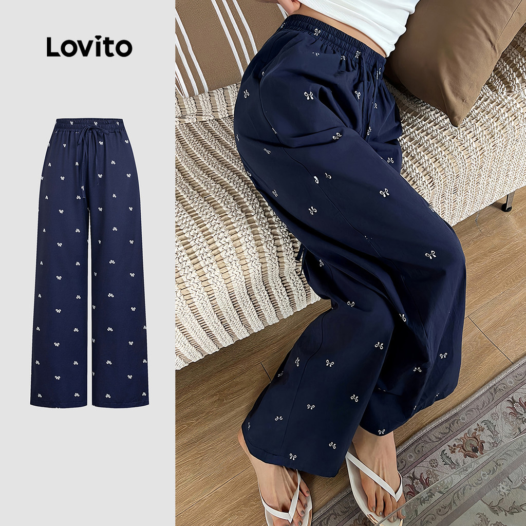 Lovito Casual Calça com Laço Calça Primavera/verão para Mulheres L178ED606