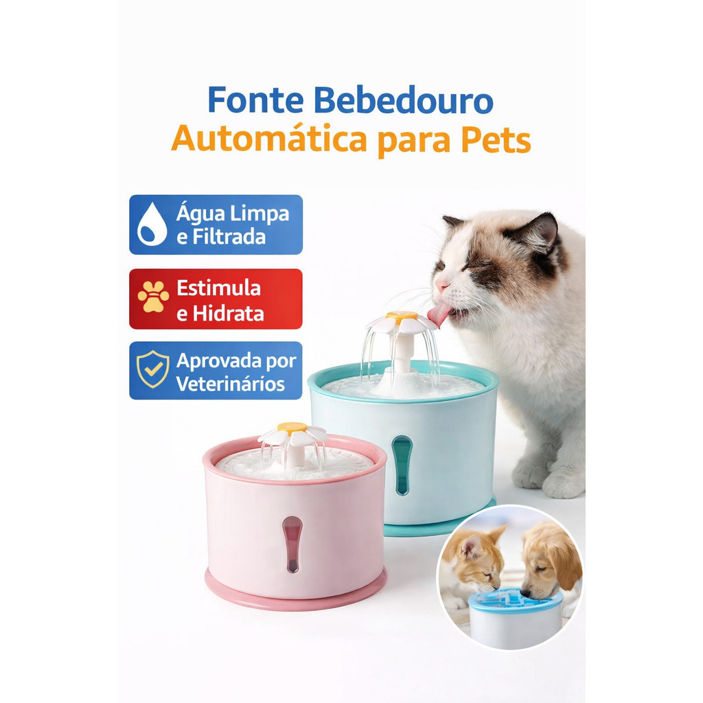 Fonte Automática para Gatos com Água Filtrada USB Bebedouro para Cães Pequenos e Pets