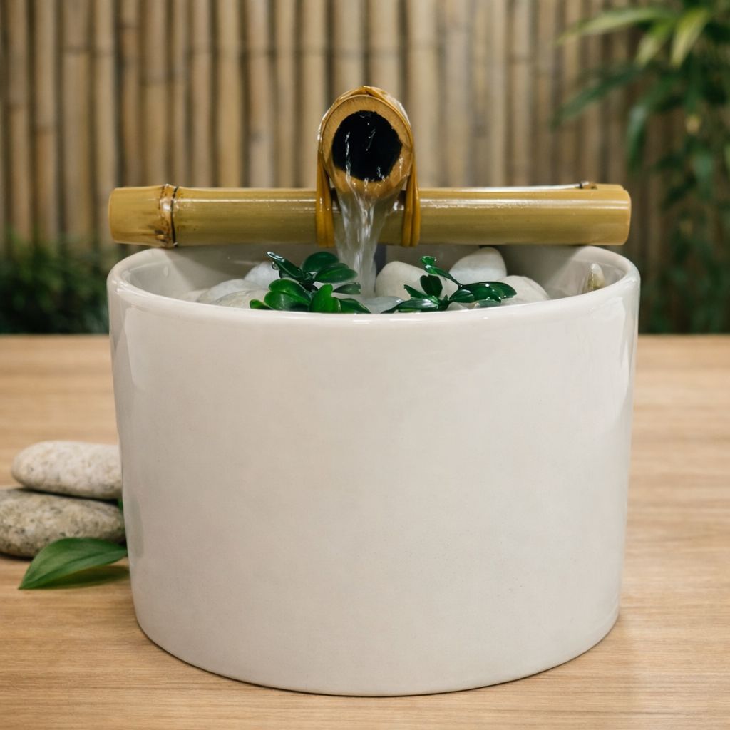 Imagem Fonte De Água Decorativa Bambu Feng Shui Zen Moderna