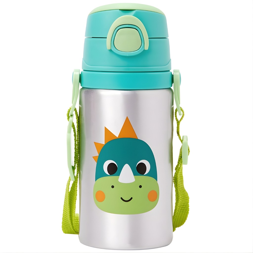 Garrafinha de Alumínio Infantil Buba Zoo Dino Com Canudo e Alça 450 ml - Buba