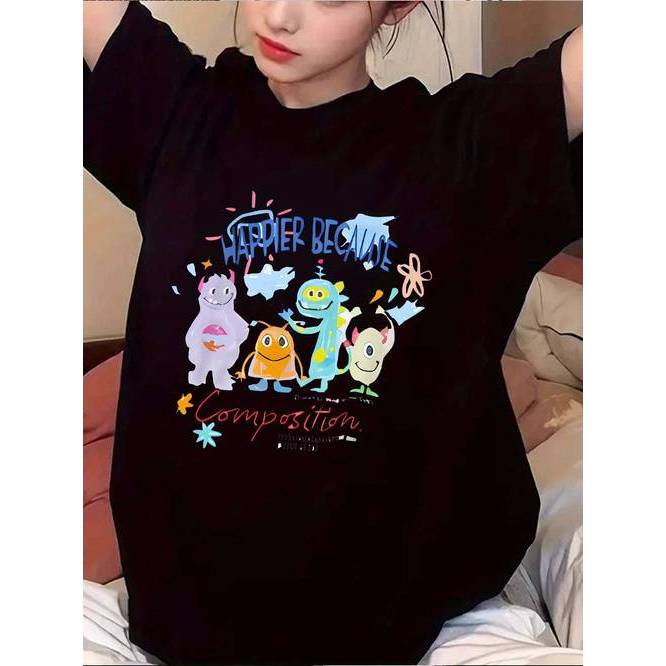 Camiseta Feminina Y2K Animação Gráfica Conversa Divertida Confortável Estilosa Divertida Casual