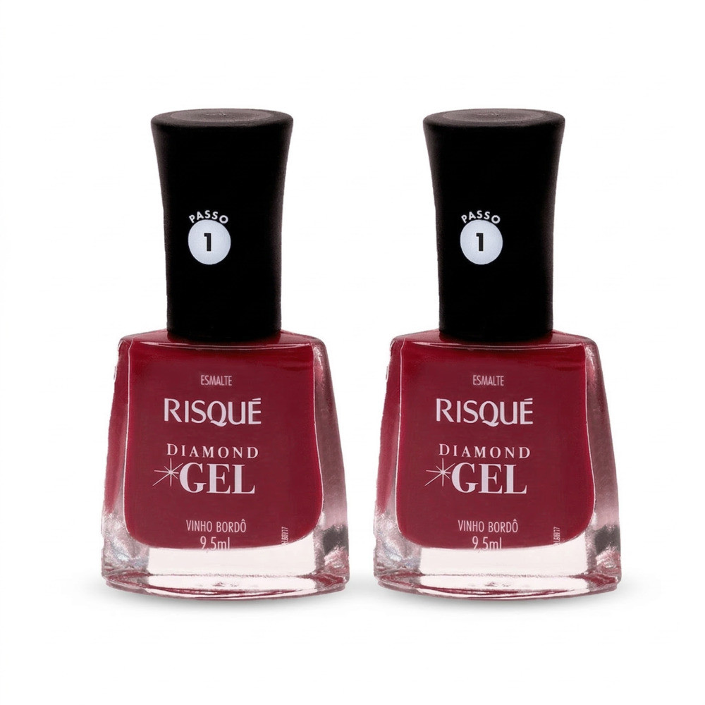 Kit 2 Esmaltes Risqué Diamond Gel Vinho Bordô Cremoso