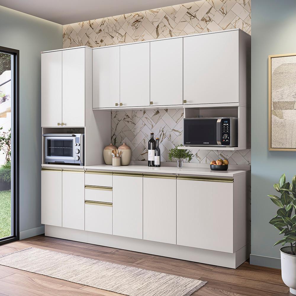 Armário de Cozinha Compacta Nicho Micro-ondas 100% MDF 250cm Branco Celeste Kappesberg