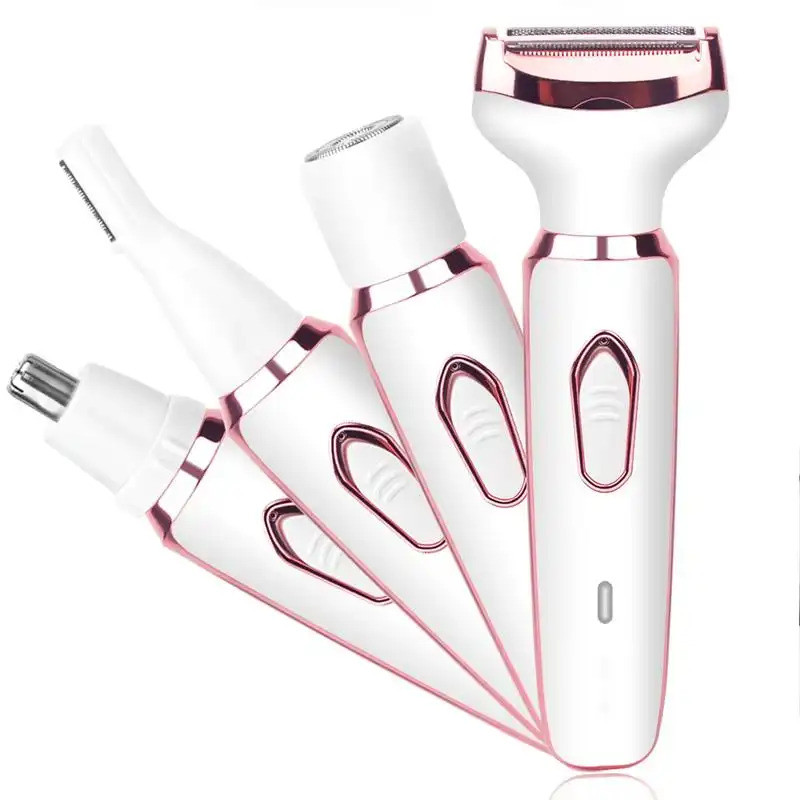 Depilador Elétrico Feminino, 4 em 1, Epilador Elétrico para Biquíni, Sobrancelha, Nariz, Rosto e Corpo, Removedor de Pel