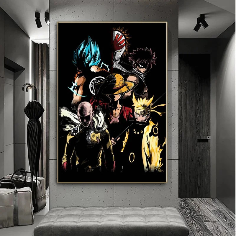 Quadro decorativo varios animes Naruto-One Piece-Dragon Ball- One puch man