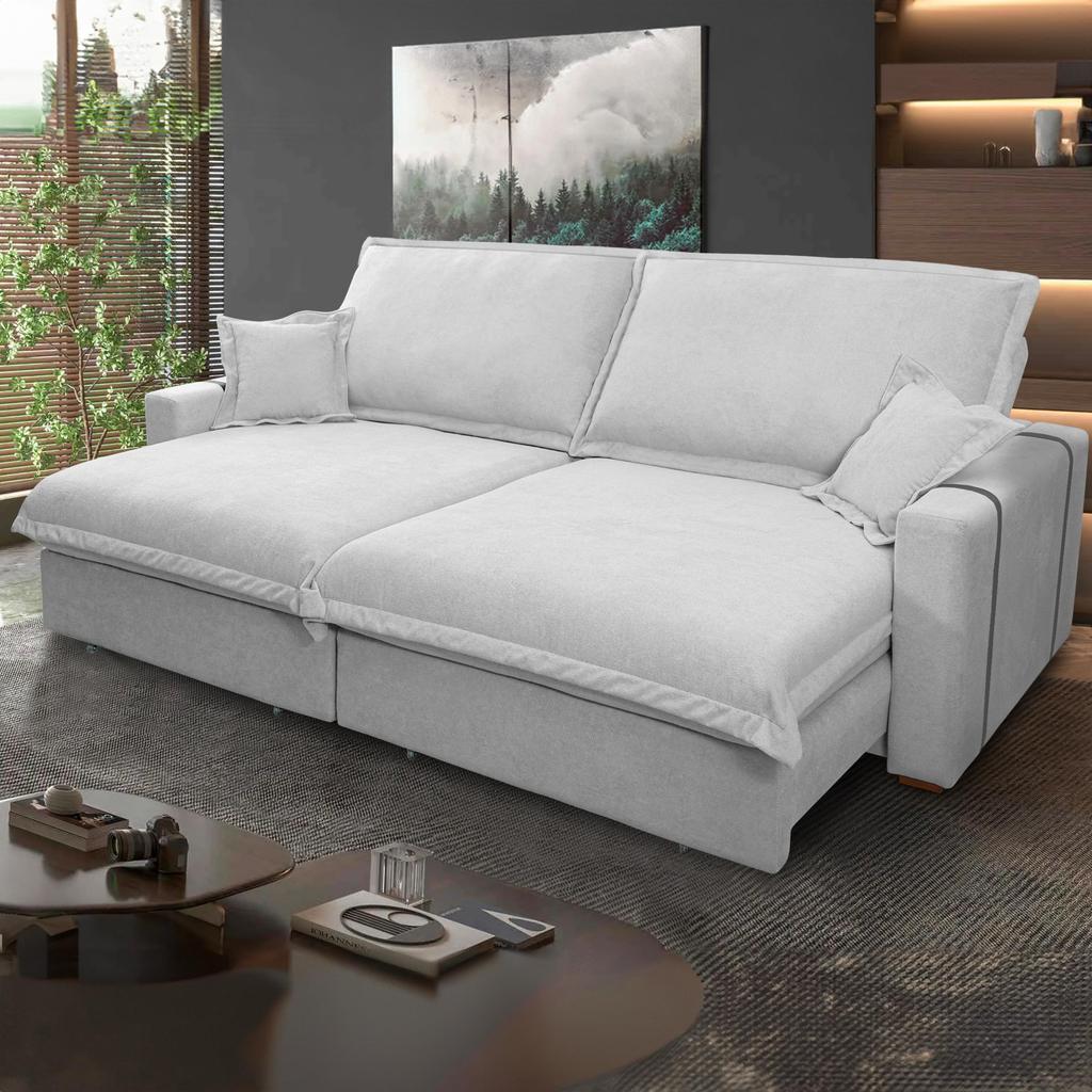 Sofá Retrátil Reclinável Nairobi 2,18m Cinza Bouclê - King House