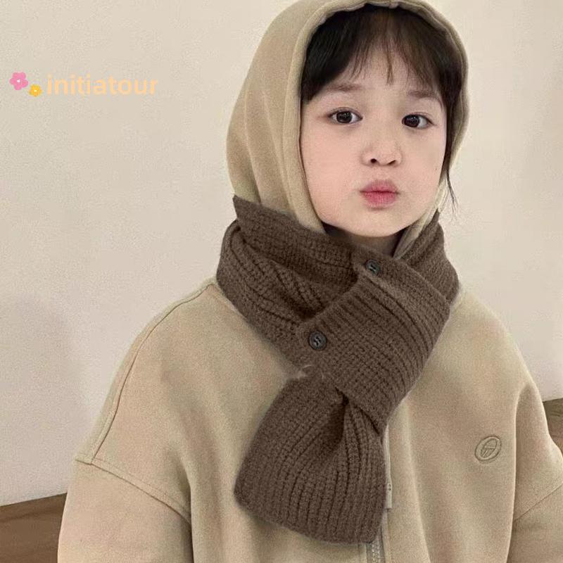 [Init-t] Lenço De Malha Infantil Inverno Fofo Manter Quente Ne Proteção Botão Cachecol Novo