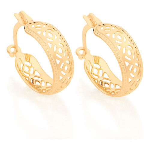 Imagem Brinco Rommanel Ouro 18k Argola Trabalhada Vazados - 523180