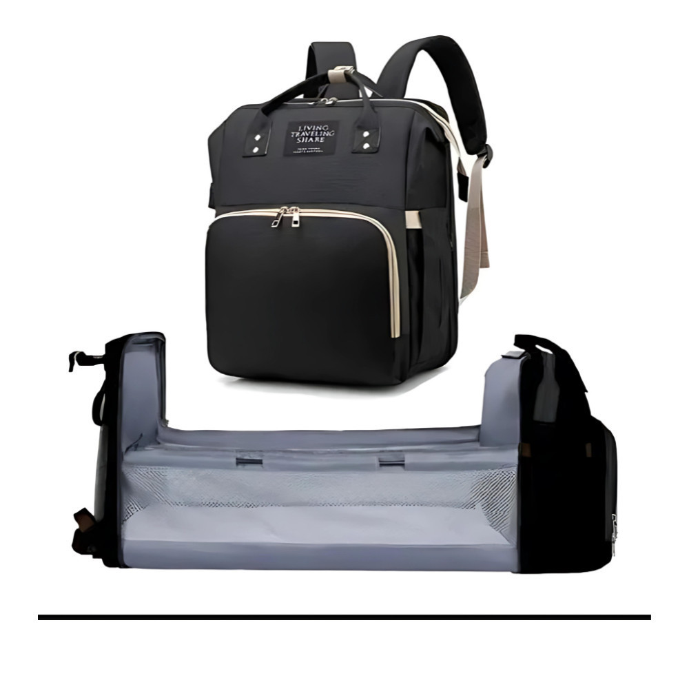 Mochila Multifuncional para Mamães com Berço Portátil e Bolso Térmico--B552