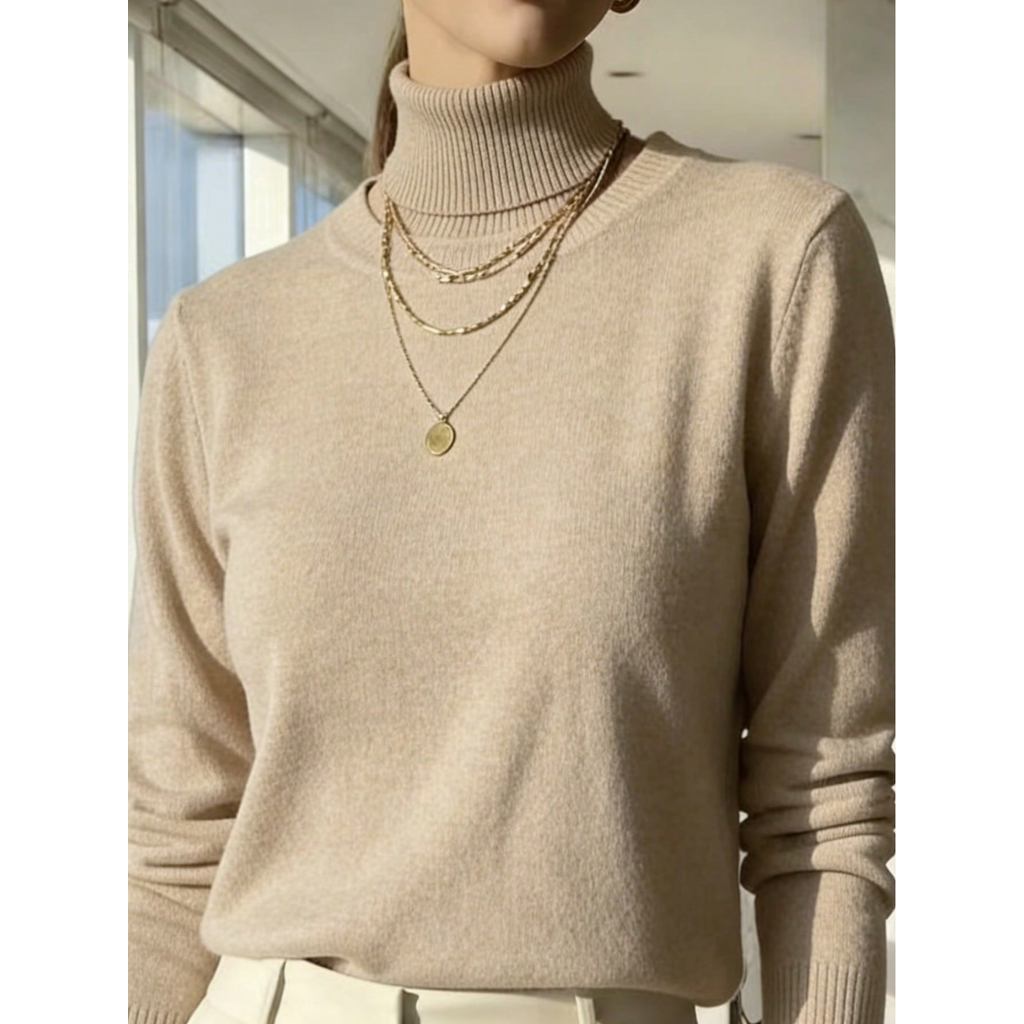 BLUSA FEMININO TRICOT MANGA LONGA INVERNO BASICA Sueter GOLA ALTA