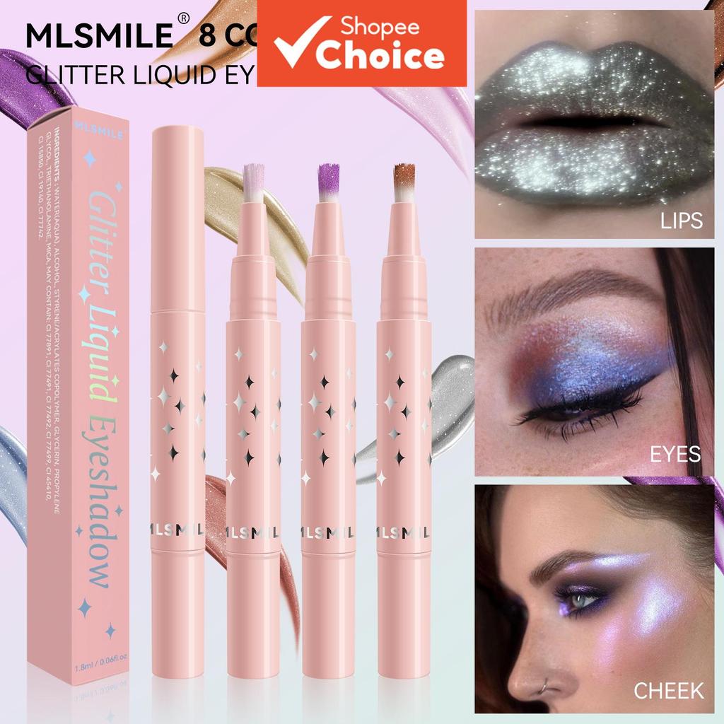 MLSMILE Conjunto De Sombra Líquida Brilhante De 8 Cores E Brilho Labial-Pincel Macio Para Iluminador Diamond Glow , Maqu