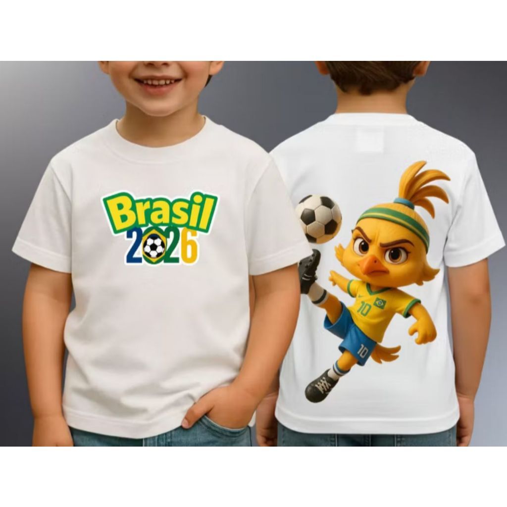 Camiseta Infantil Unissex Brasil Time Torcida Moda Casual Verão Dia a Dia Bandeira