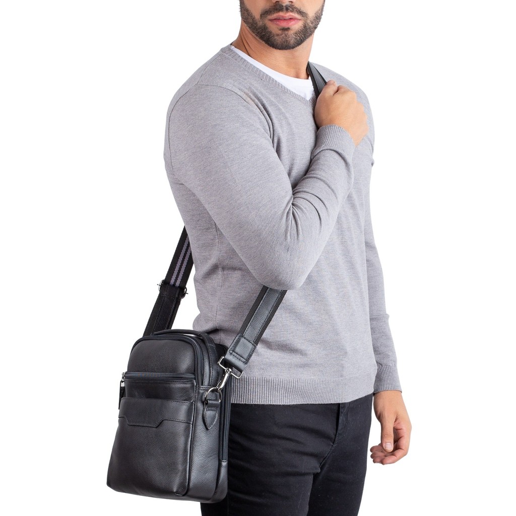 Bolsa transversal de couro com divisórias Fernando