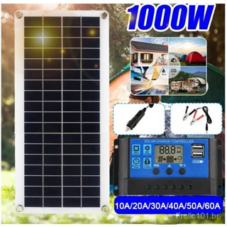 Painel Solar de 1000W Bateria 12V com Controlador 60A para Carro Telefone RV MP3 Tablet Carregador de Bateria Externo H2 em Oferta na Shopee