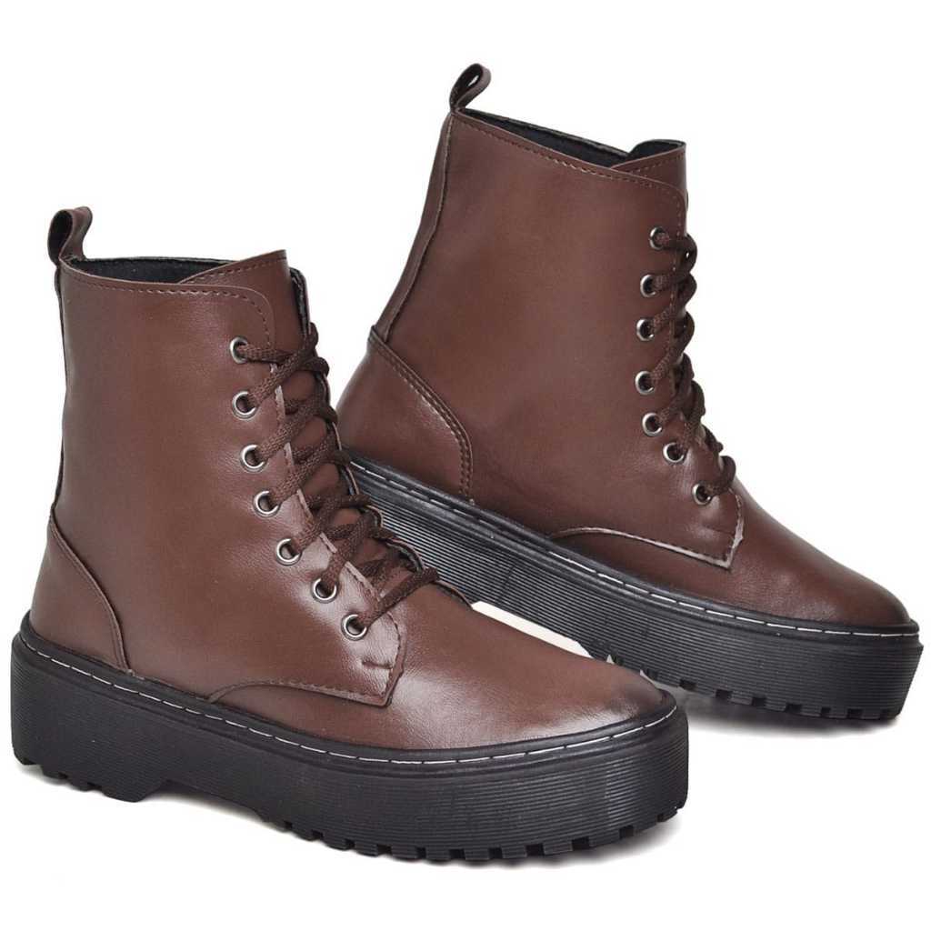 Bota Coturno Marrom Feminina Cano Curto Sola Grossa