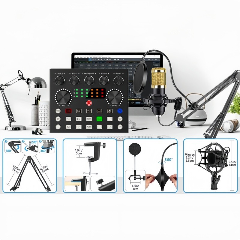 Kit Podcast 2 Pessoas Completo – Mesa de Som V8S + 2 Microfones BM-800 Profissional