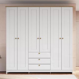 Guarda Roupa Casal 6 Portas 3 Gavetas Americano 182cm RP2630 Cor Branco/Ipê - Decibal Móveis em Oferta na Shopee