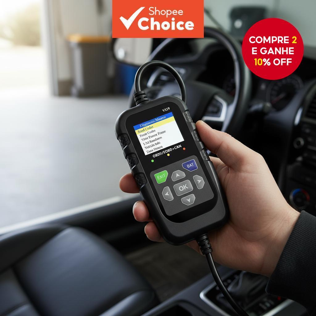 Scanner OBD2 Automotivo, Leitor de Diagnóstico Automotivo, Detector de Falhas do Motor EOBD+CAN, Testador de Tensão