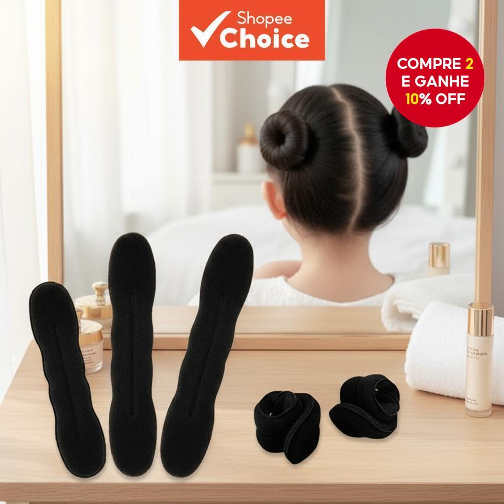  Conjunto de Esponja para Coque de Cabelo Feminino, Modelador de Cachos, Elástico de Plástico para Cabelo, Faixa de