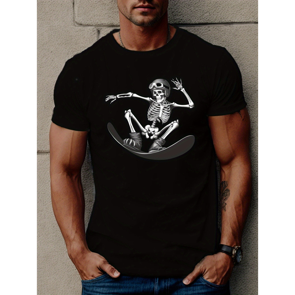 Camiseta Masculina Caveira Snowboard Esqui Esportivo Estampada Estilosa Confortável Moderna Casual