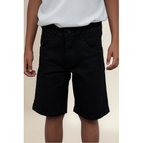 Bermuda Jeans Masculina Juvenil Preta Com Elastano
