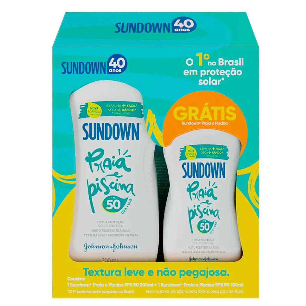 KIT PROTETOR SOLAR SUNDOWN FPS50 PRAIA E PISCINA 200ML + 100ML