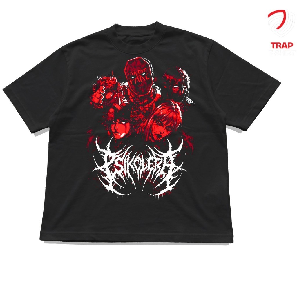 Camiseta Masculina Feminina Oversized Estampa Psikolera Banda Death Metal Gótico Algodão Premium Para Todas as Idades