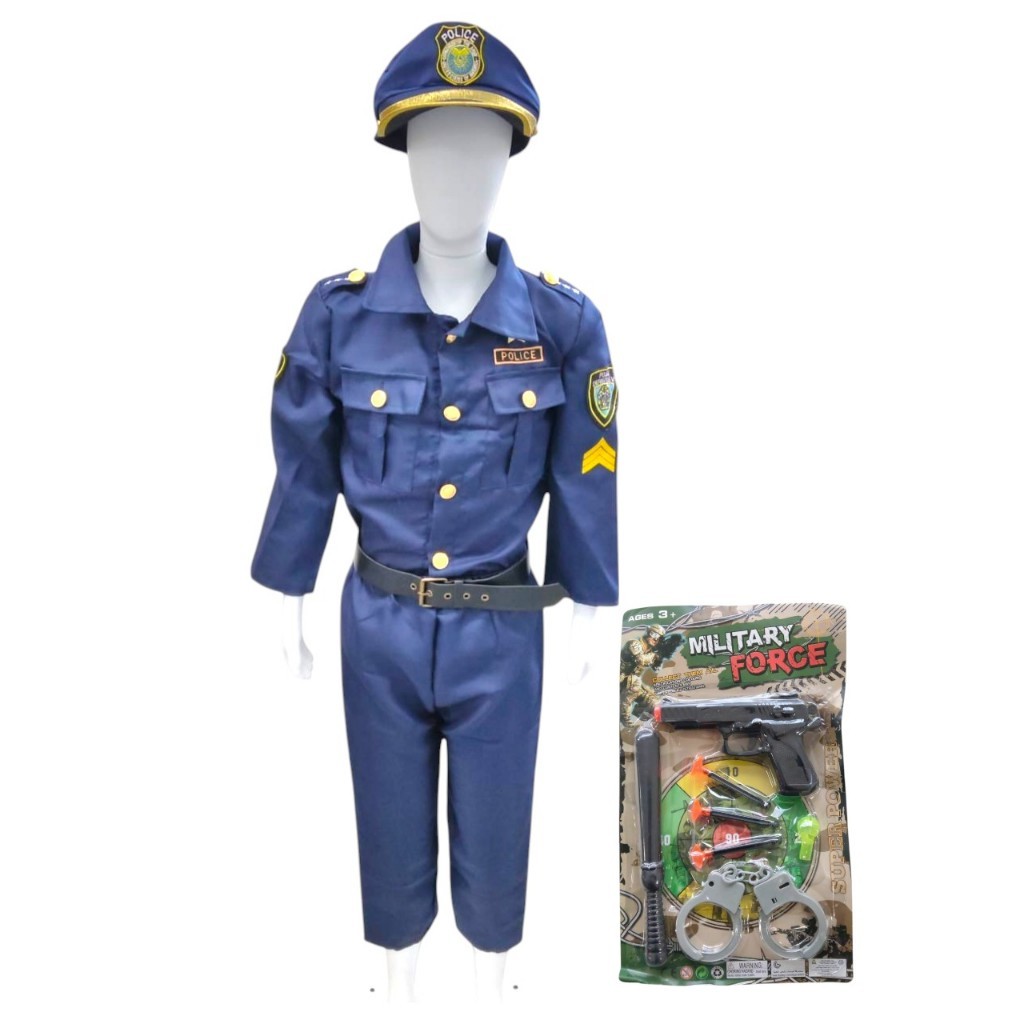 Fantasia Infantil Policial Completa Acessórios Algema Cassetete farda Chapéu