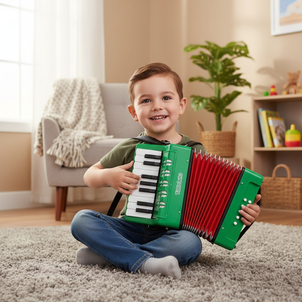 Mini Acordeon Sanfona Infantil Turbinho 17 Teclas 8 Baixos Verde, 104rg.